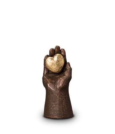 Keramische Urn brons 'Hand' met hart