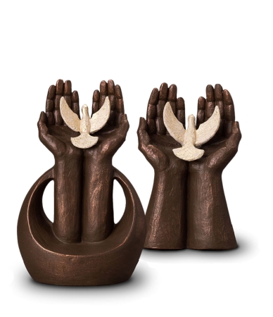 Keramische Urn brons 'Vogel in handen'