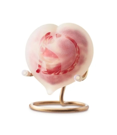 Mini urn -Frosted medium heart rose kat staart en hartje