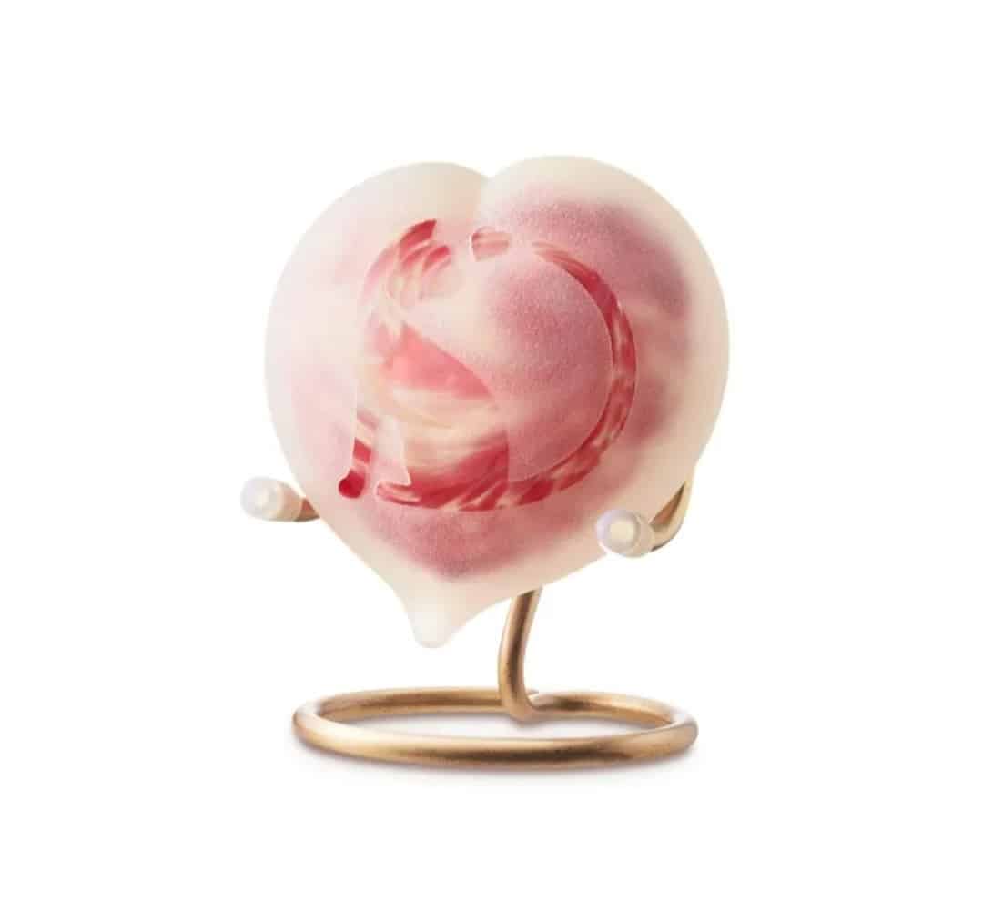 Mini urn -Frosted medium heart rose kat staart en hartje