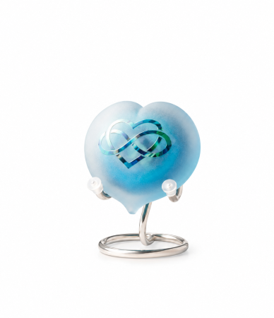 Hart urn blauw Infinity – frosted kristalglas