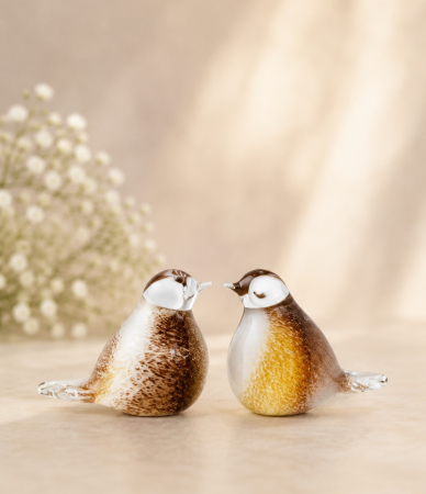 Urn vogel bruin-geel-wit