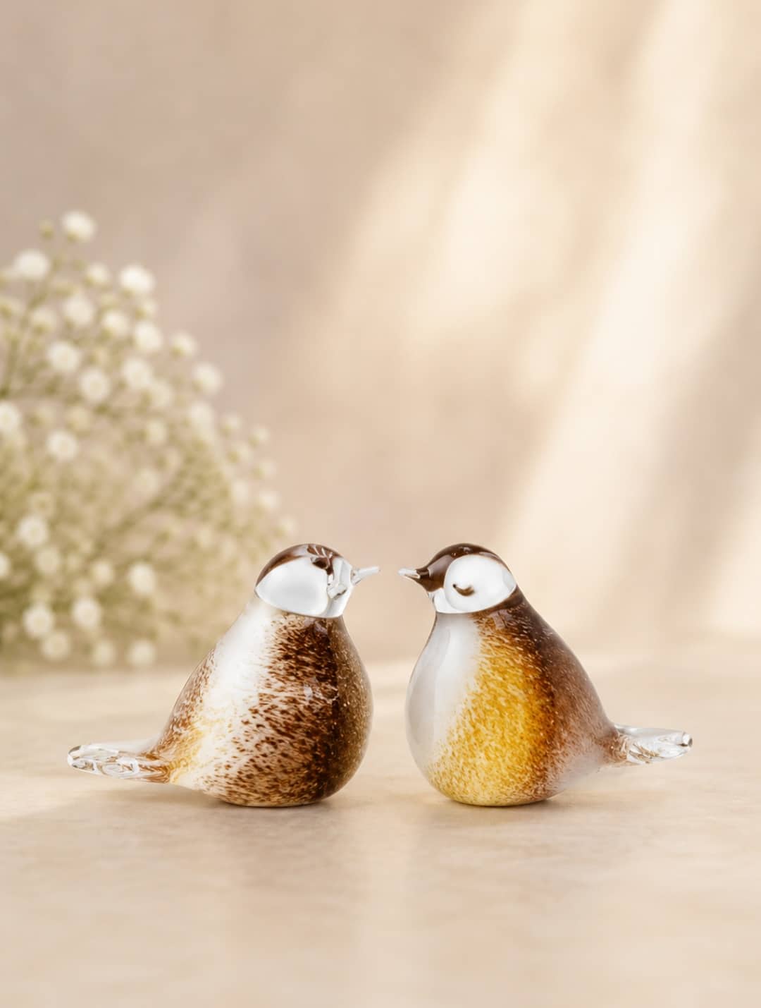 41595 Urn vogel bruin-geel-wit