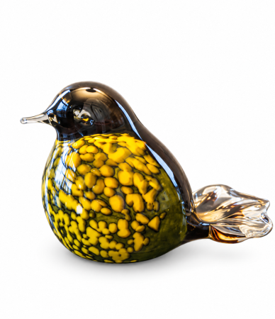glazen vogel met gespikkeld lijf