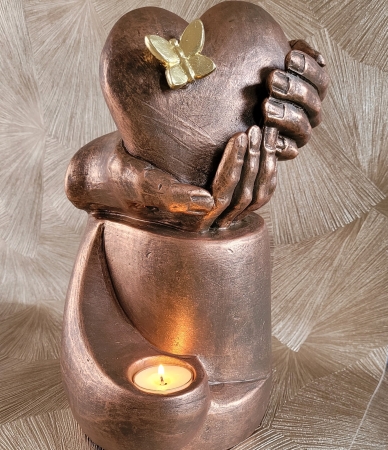 Keramische urn brons Hartepijn met waxinelicht