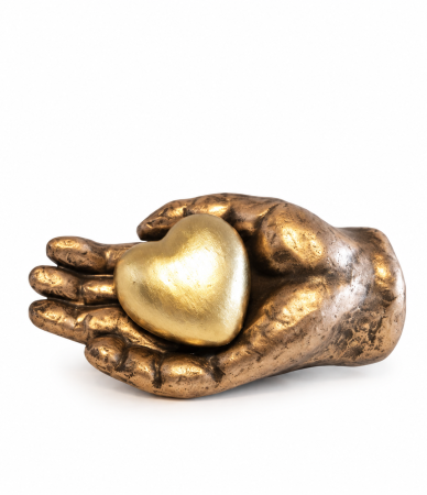 Keramische Urn brons hart op hand