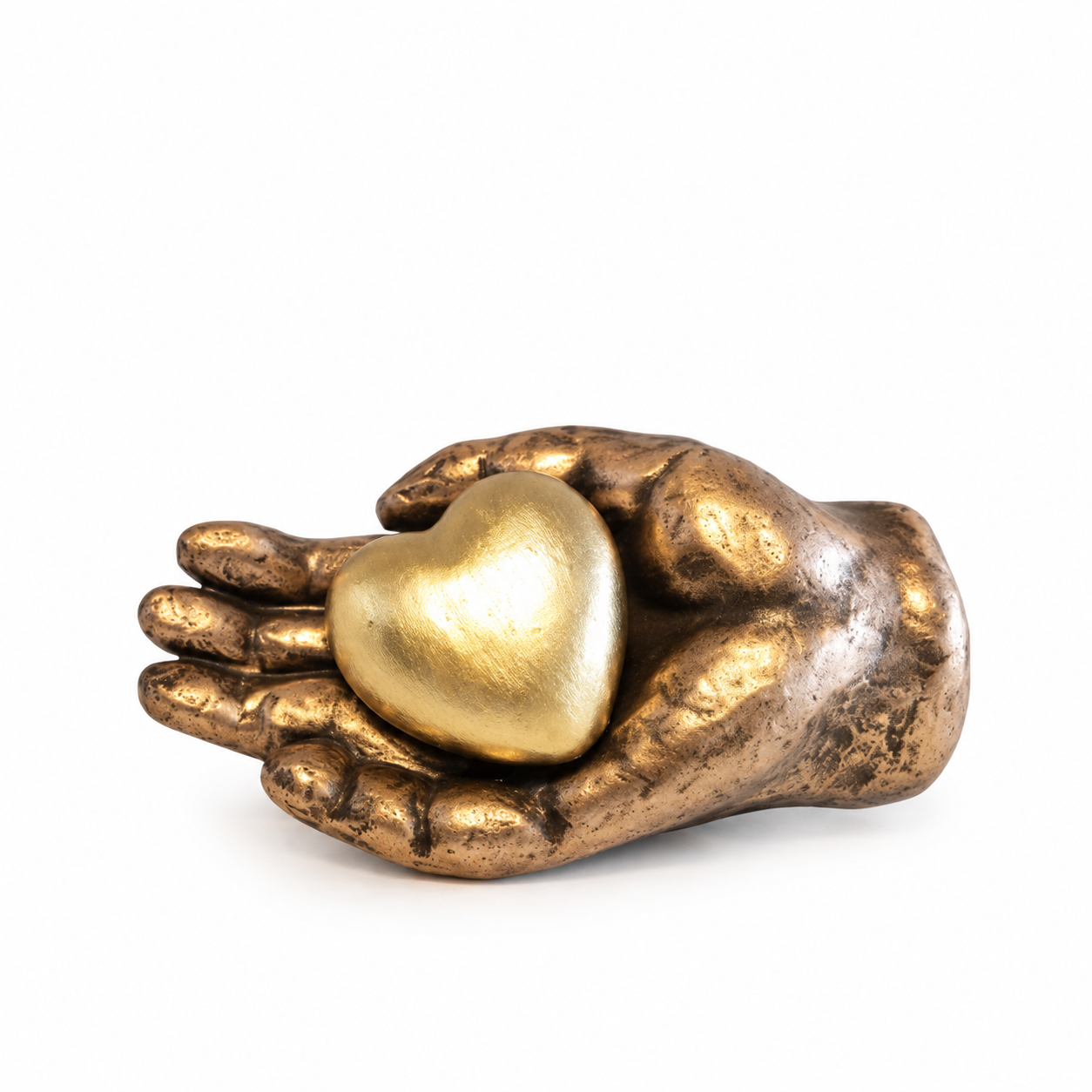 Keramische Urn brons hart op hand