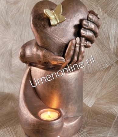 Keramische urn brons Hartepijn op zuil (waxine)