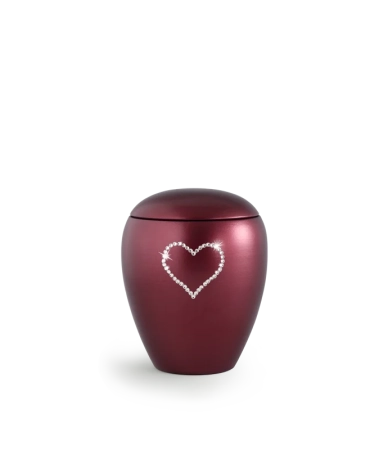 Urn met Swarovski hart wijnrood - in diverse maten