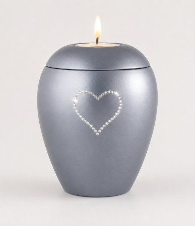 Urn met Swarowski hart waxine - in diverse kleuren en maten