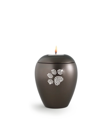 Dierenurn met Swarovski dierenpoot en waxinelichthouder –  Chocoladebruin