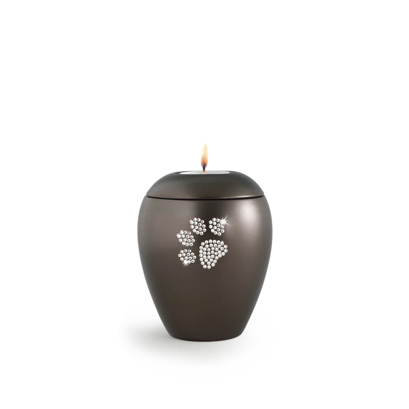 Dierenurn met Swarovski dierenpoot en waxinelichthouder –  Chocoladebruin