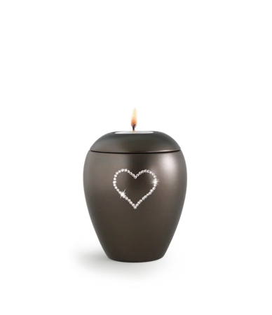 Urn met Swarovski hart waxine chocolade bruin - in twee maten