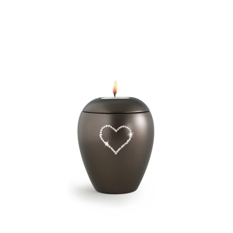 Urn met Swarovski hart waxine chocolade bruin - in twee maten