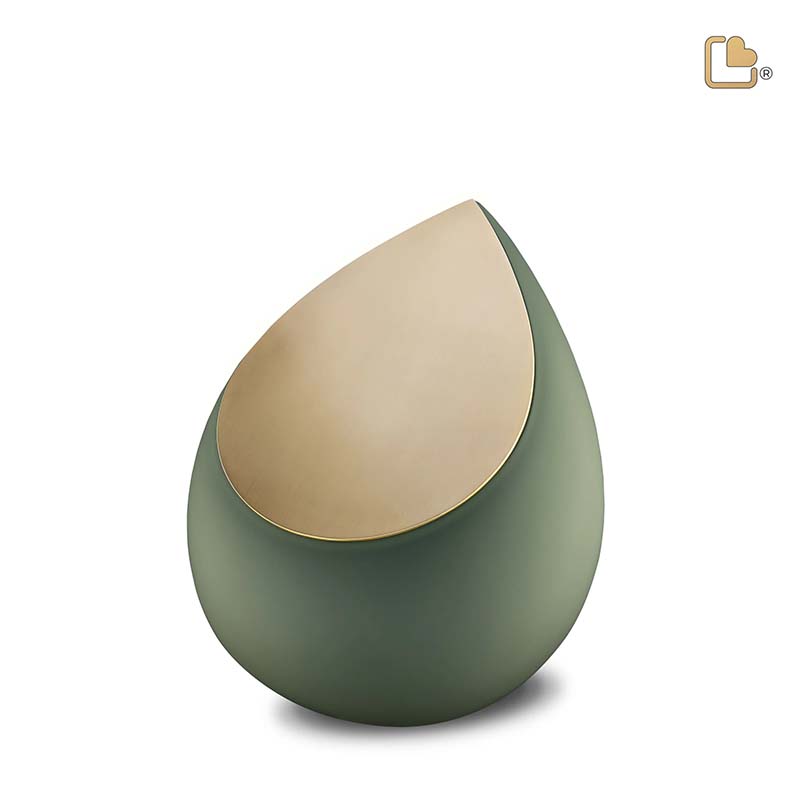 Urn Druppel groen met matgoud kleur ( 2 formaten)