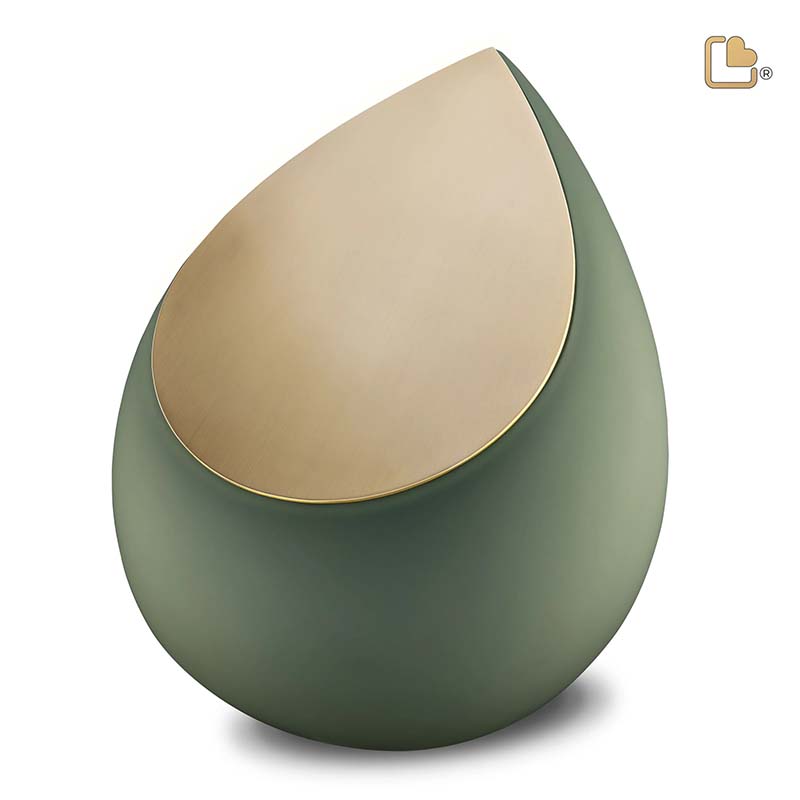 Urn Druppel groen met matgoud kleur ( 2 formaten)