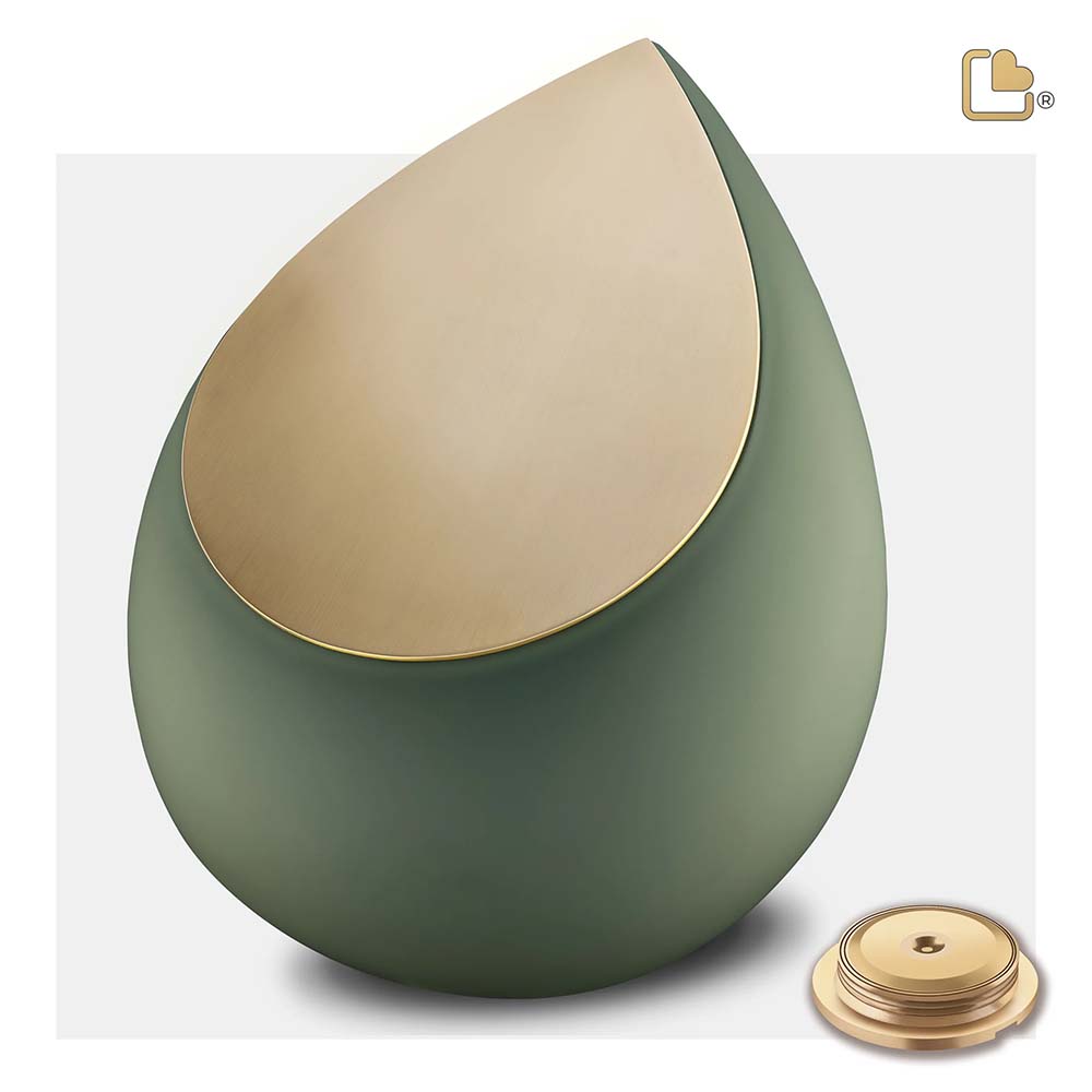 Urn Druppel groen met matgoud kleur ( 2 formaten)