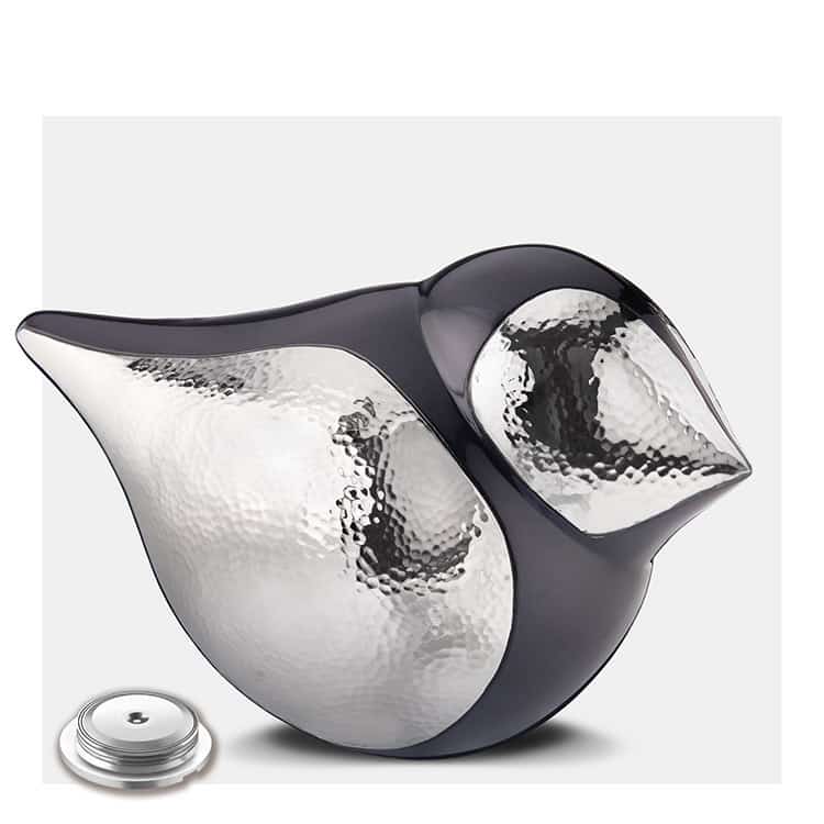 grote vogel urn zilver zwart