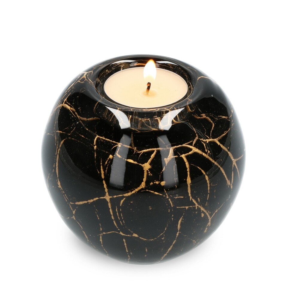 Urn waxinelicht - Zwart met bladgoud