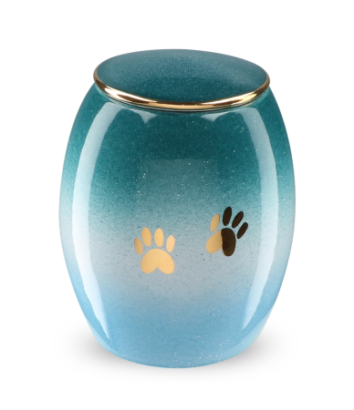 Dierenurn - Blauw - Goudkleurige pootjes ( inhoud 1.5 liter)