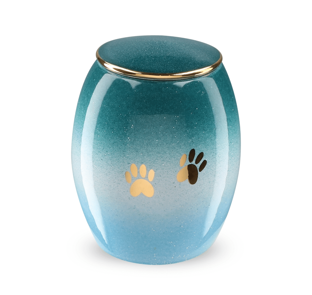 Dierenurn - Blauw - Goudkleurige pootjes ( inhoud 1.5 liter)