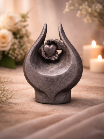 Urn hart in hand zilverkleur ( 3.5 liter)