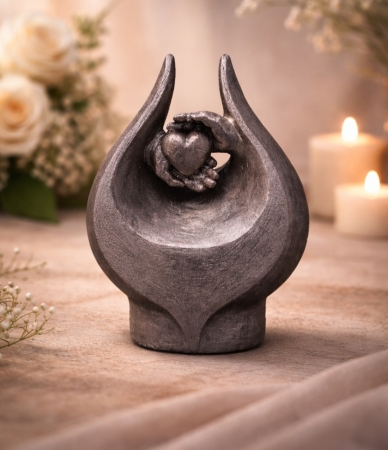 Urn hart in hand zilverkleur ( 3.5 liter)