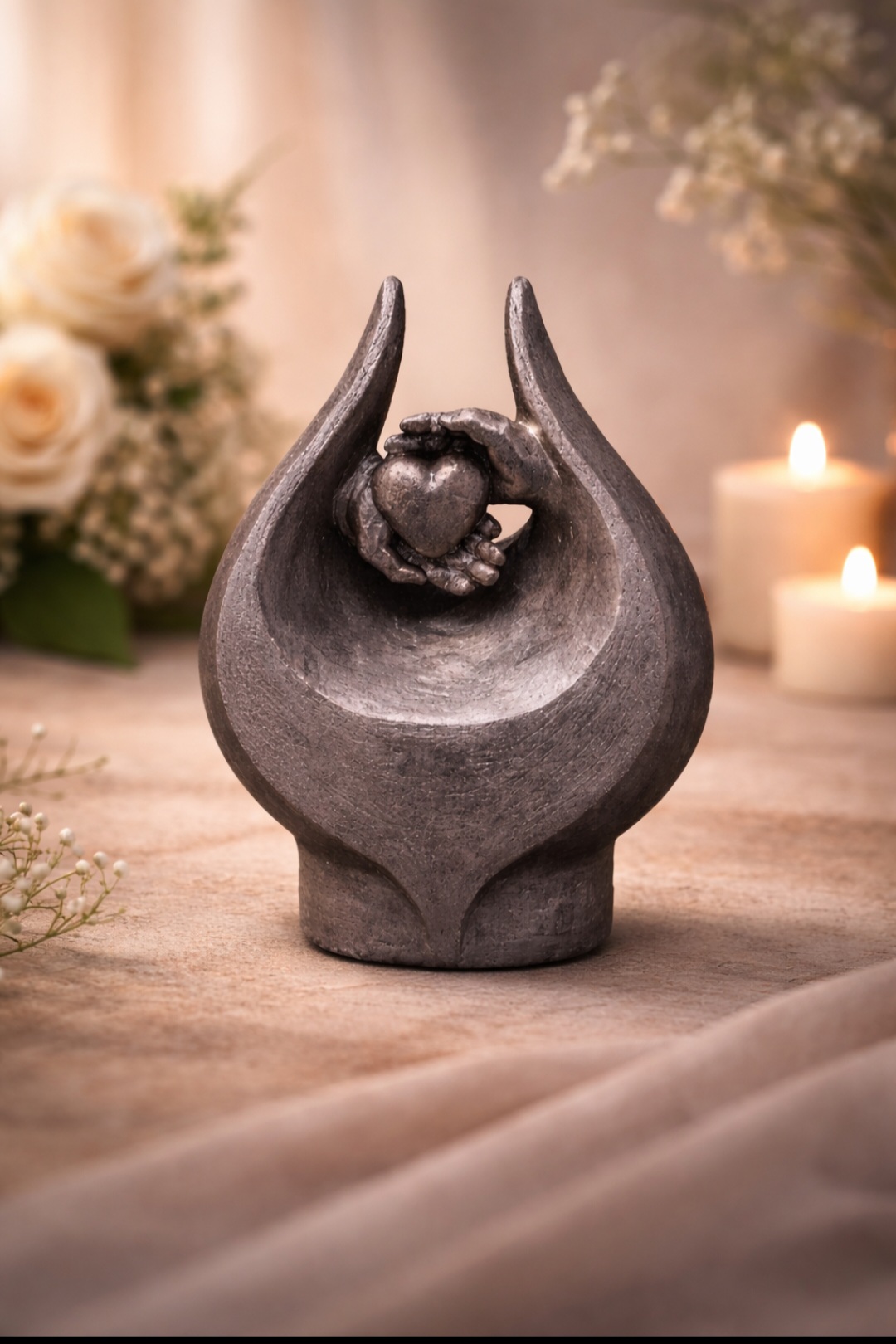 Urn hart in hand zilverkleur ( 3.5 liter)