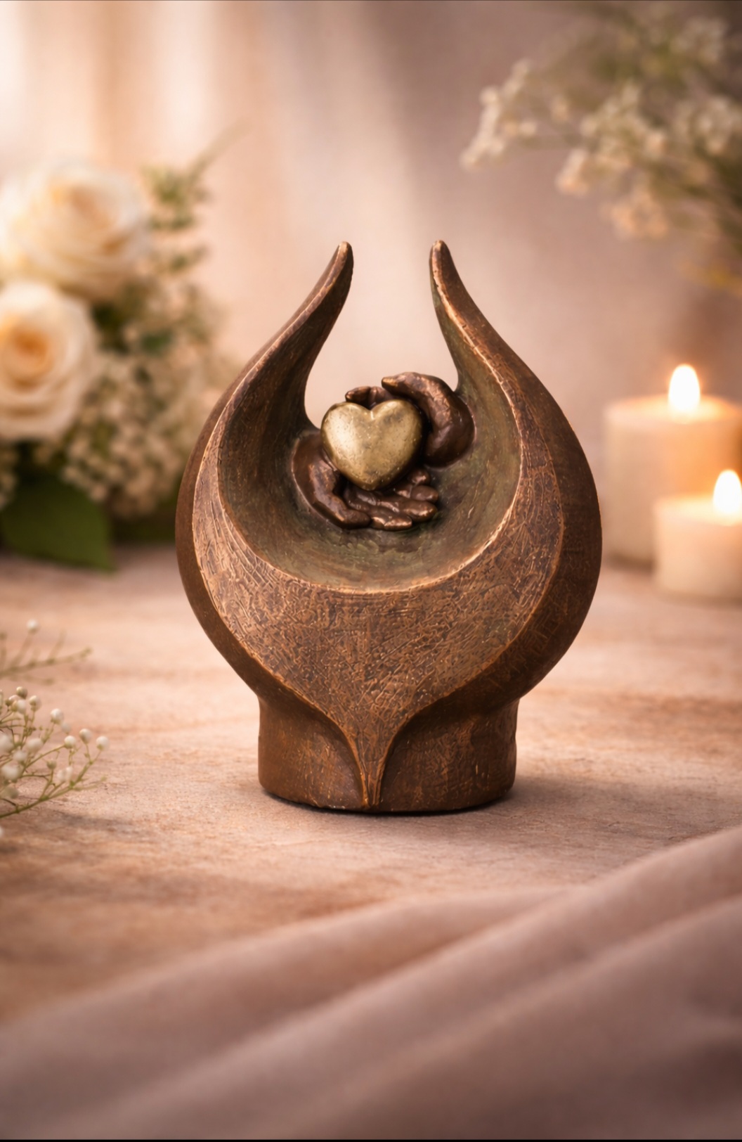 Urn hart in hand Bronskleur ( 3.5 liter)