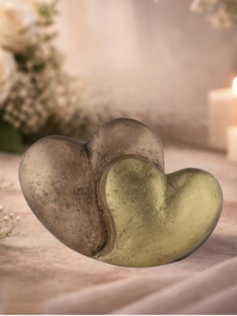 Keramische urn dubbel hart champagne goud (3 liter)