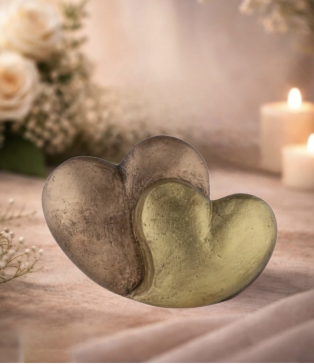 Keramische urn dubbel hart champagne goud (3 liter)