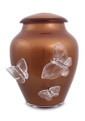 Urn Glas Rusty Brown - met 3 vlinders (3.5 liter)