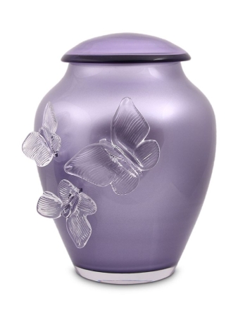 Urn Glas Lila - met 3 vlinders (3.5 liter)
