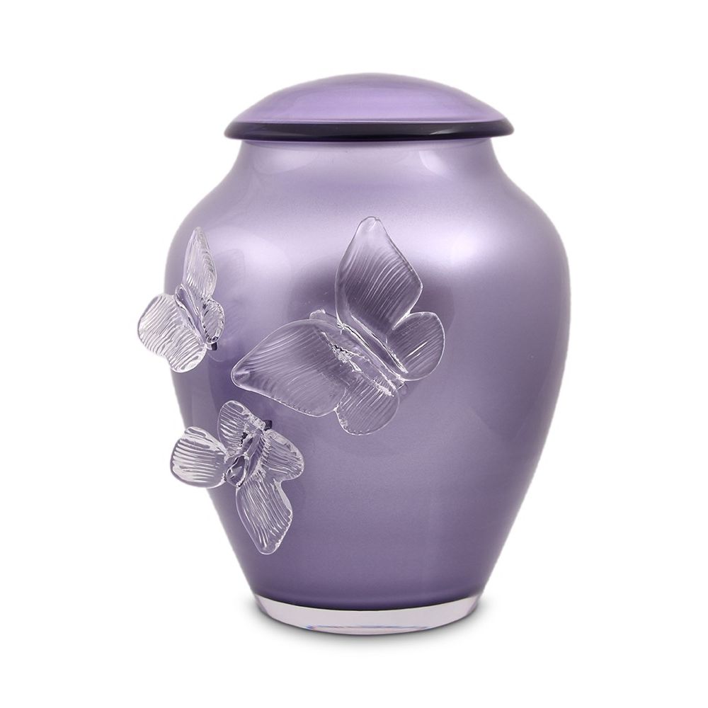 Urn Glas Lila - met 3 vlinders (3.5 liter)
