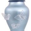 unagu068-7 Urn Glas Licht blauw - met 3 vlinders (3.5 liter)