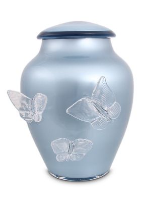 Urn Glas Licht blauw - met 3 vlinders (3.5 liter)