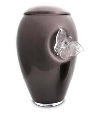 Urn Glas Antraciet - met vlinder (3.5 liter)