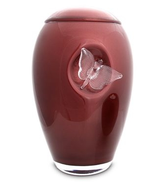 Urn Glas Bordeaux - met vlinder (3.5 liter)
