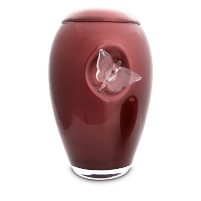 Urn Glas Bordeaux - met vlinder (3.5 liter)