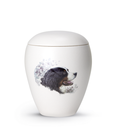 Keramische dieren urn Berner Sennenhond