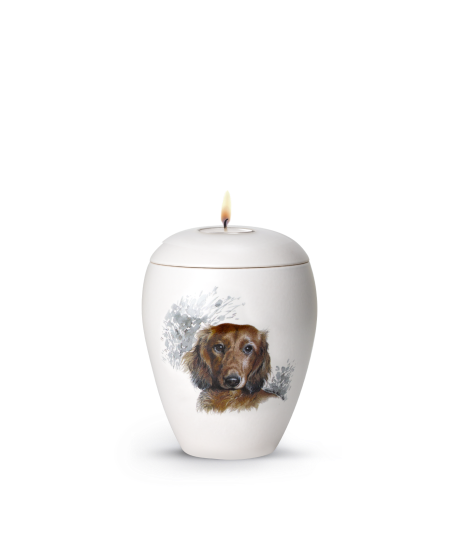 Keramische urn Teckel ( met of zonder waxinelicht)