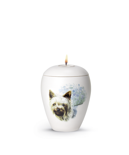 Keramische honden urn Yorkshire ( met of zonder waxinelicht)