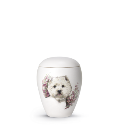 Keramische honden urn Terrier ( met of zonder waxinelicht)