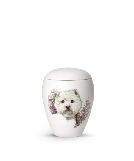Keramische honden urn Terrier ( met of zonder waxinelicht)