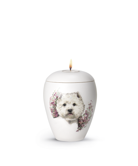 Keramische honden urn Terrier ( met of zonder waxinelicht)