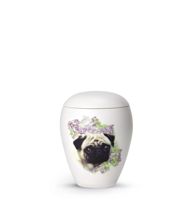 Keramische honden urn Mops ( met of zonder waxinelicht)