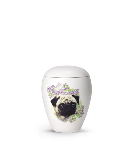 Keramische honden urn Mops ( met of zonder waxinelicht)