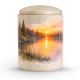 Houten urn met zonsondergang