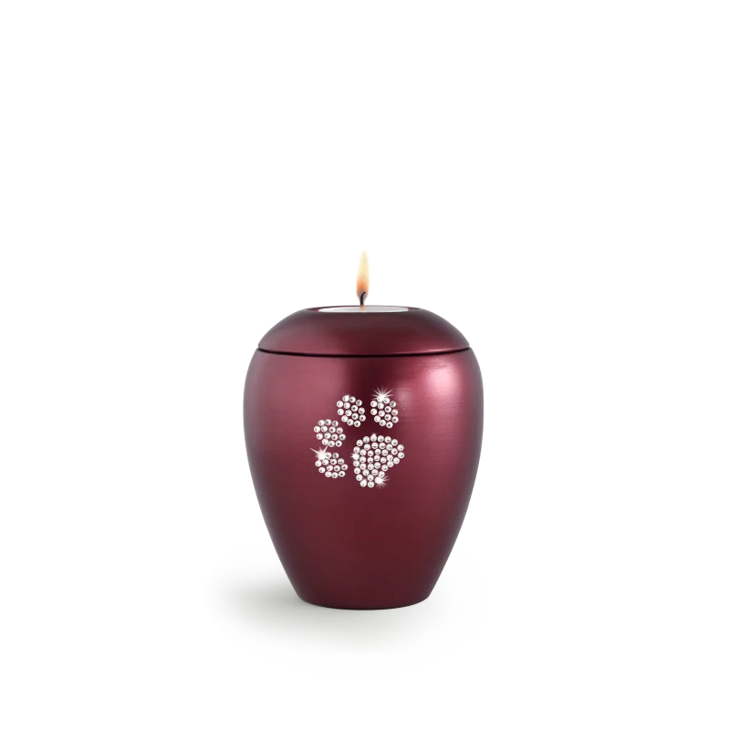 65-500-528L Urn met Swarowski pootafdruk waxine wijnrood - in twee maten
