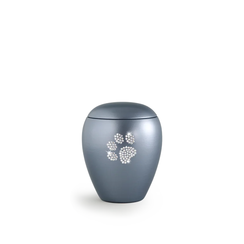 Dierenurn met Swarovski dierenpoot grijs - in diverse maten